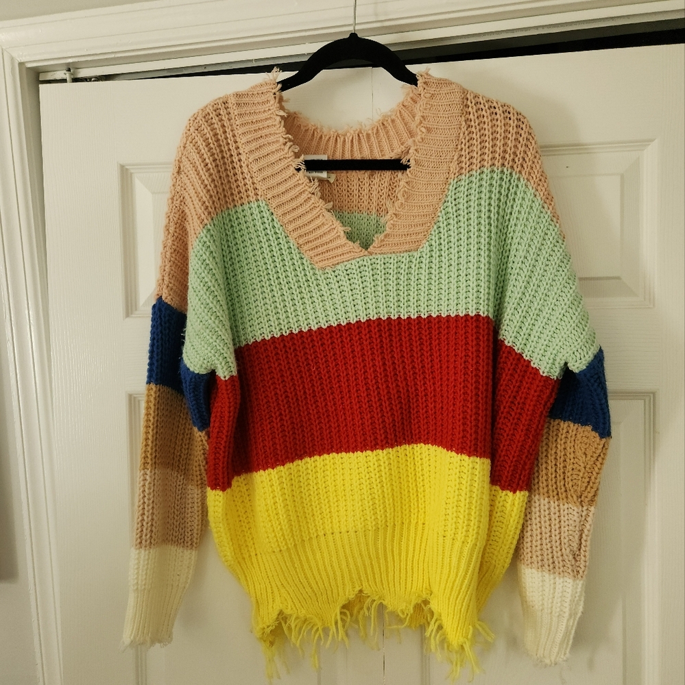 Colorblock Distressed Women's Sweater